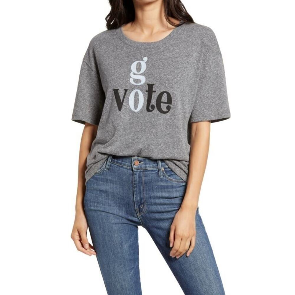 Treasure & Bond Women's Go Vote Short Sleeve Graphic Tee in Grey Large MSRP $39